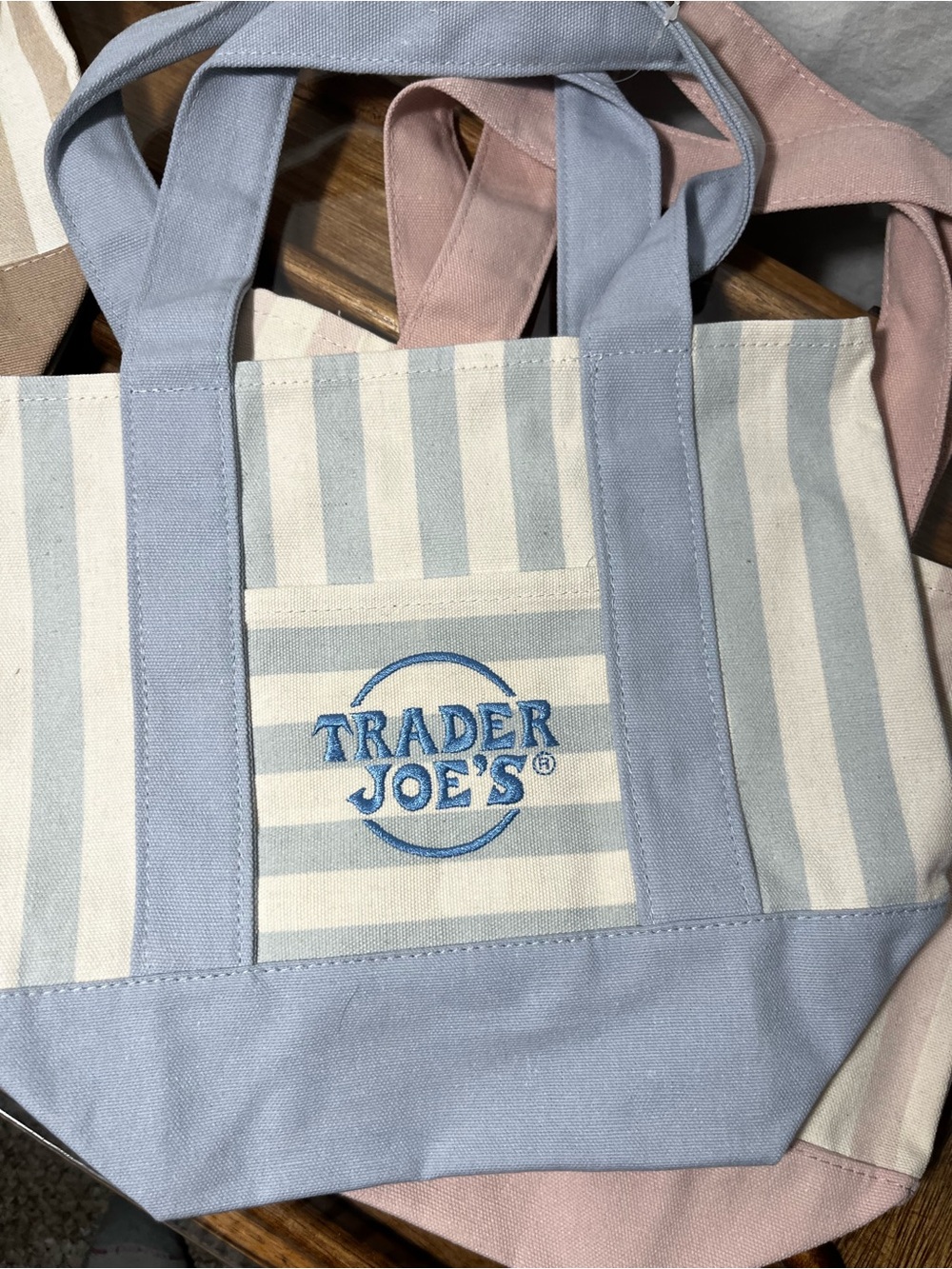 Trader Joe's Striped Canvas Tote in Soft Blue & Cream NWT summer 2026 viral